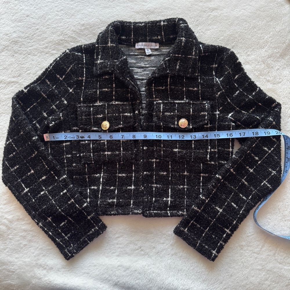 Sincerely Jules Black and White Cropped Tweed Blazer - Picture 6 of 8